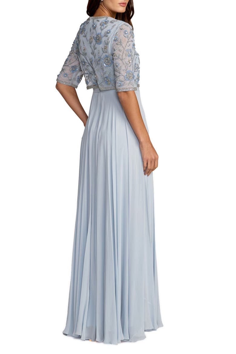 High Neck Embellished Top With Chiffon Skirt Gown, Alternate, color, Powder Blue