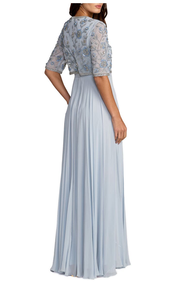 Mac Duggal High Neck Embellished Top With Chiffon Skirt Gown, Alternate, color, Powder Blue