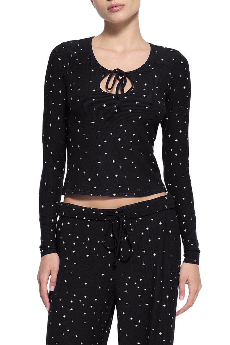 Soft Lounge Tie Front Top, Main, color, ONYX SPARKLE PRINT