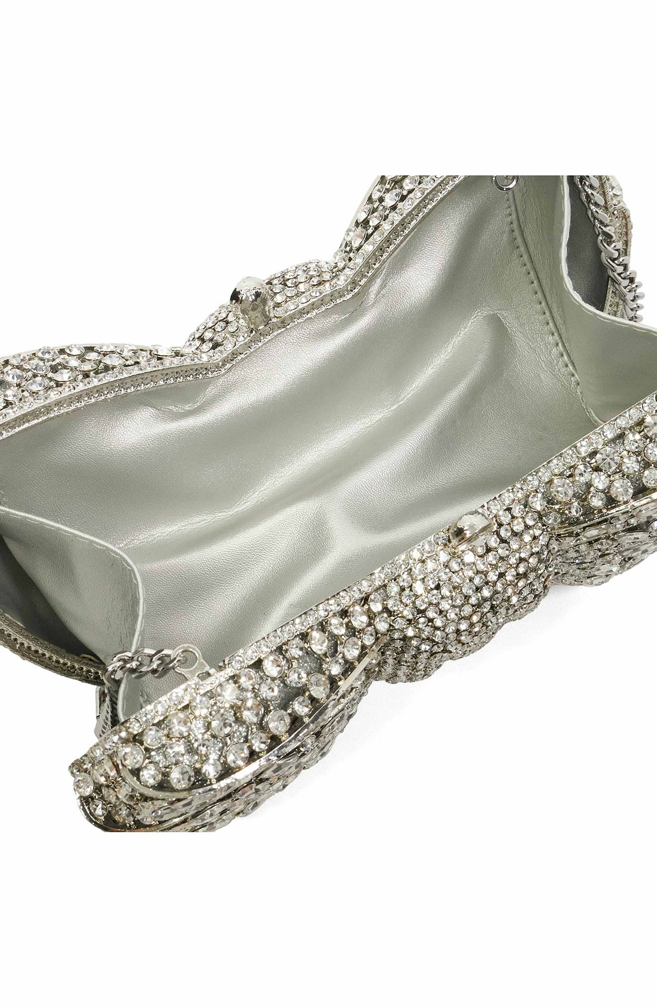 Enchant Crystal Bow Clutch, Alternate, color, SILVER
