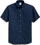 Brooks Brothers Regular Fit Patchwork Jacquard Short Sleeve Cotton Button-Down Shirt