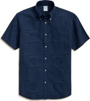 Brooks Brothers Regular Fit Patchwork Jacquard Short Sleeve Cotton Button-Down Shirt