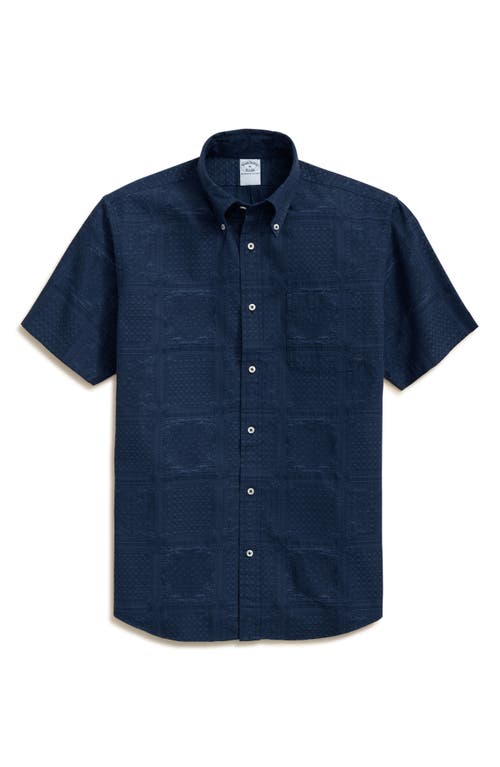 Brooks Brothers Regular Fit Patchwork Jacquard Short Sleeve Cotton Button-down Shirt In Patchworkjacquard
