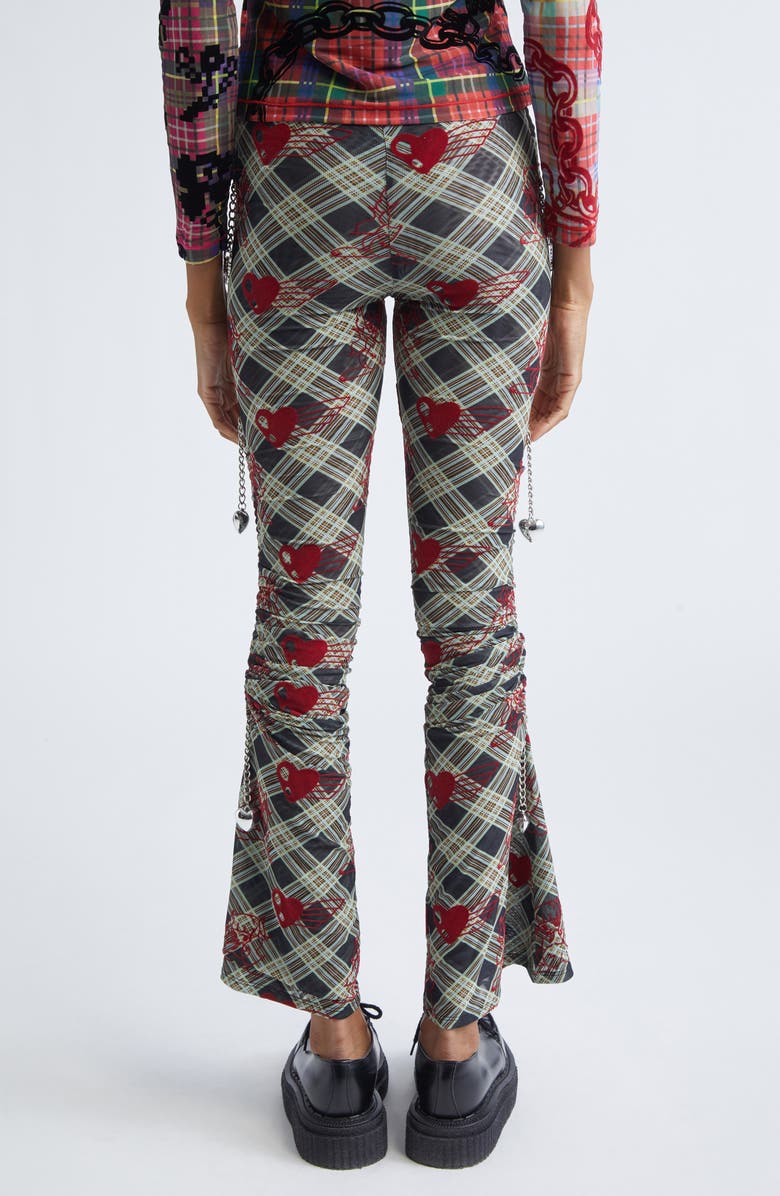 Chopova Lowena Sonicscape Plaid Flocked Mesh Leggings, Alternate, color, Grey/ Red Multi