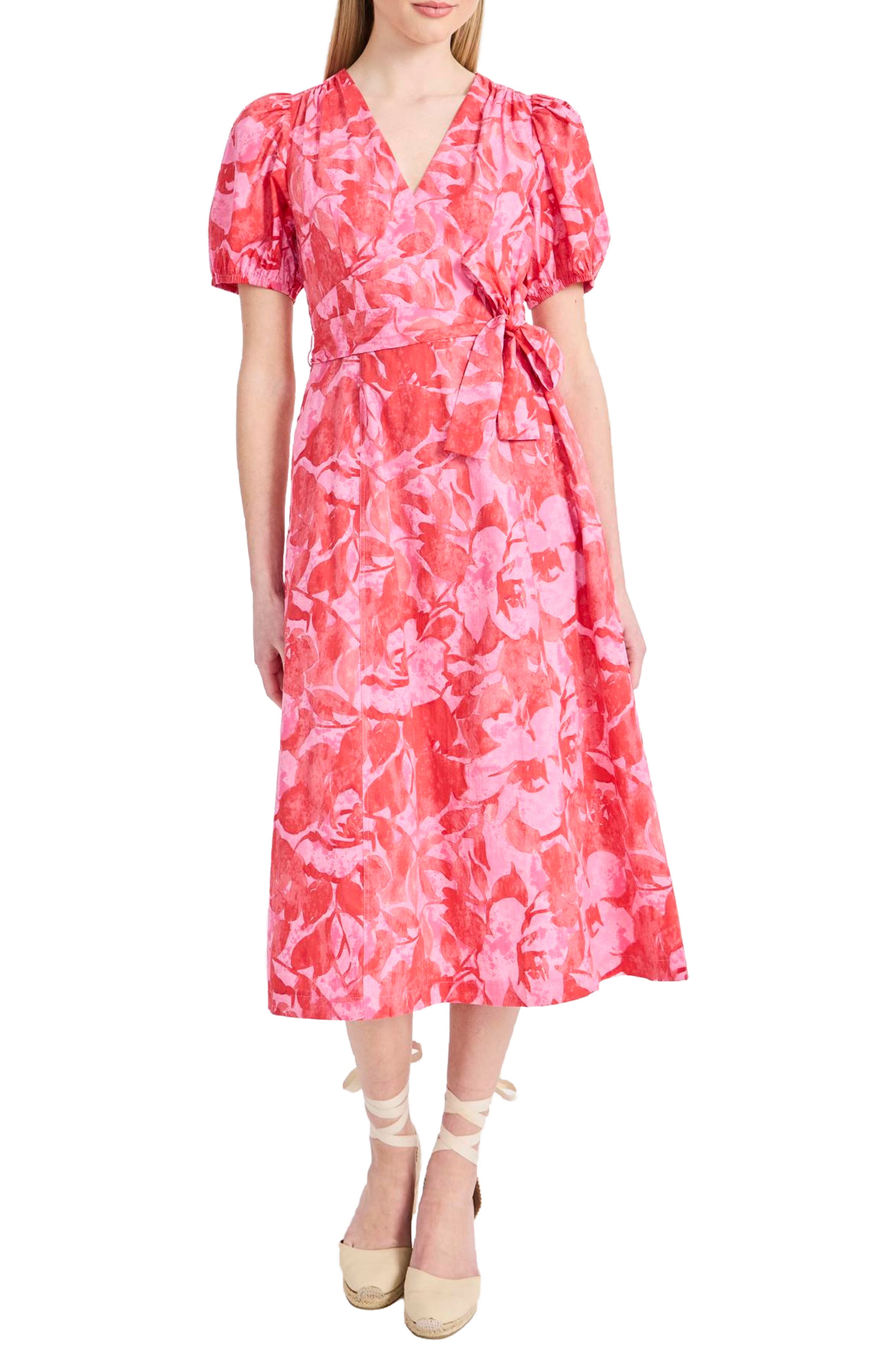 Donna Morgan Floral Puff Sleeve A-Line Midi Dress