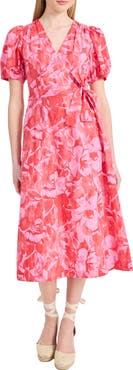 Donna Morgan Floral Puff Sleeve A-Line Midi Dress