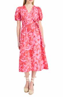 Donna Morgan Floral Puff Sleeve A-Line Midi Dress