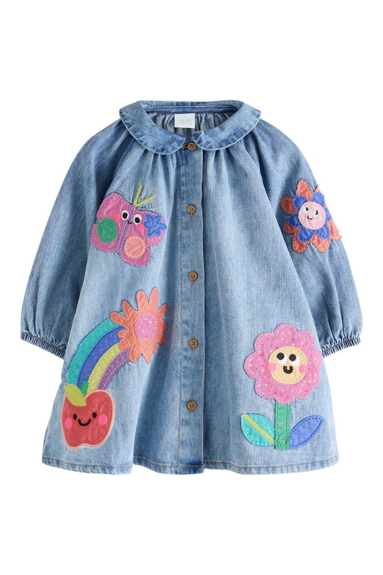 Kids' Patch Denim Dress, Main, color, BLUE