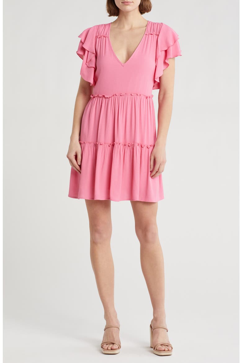 Eli Flutter Sleeve Tiered Dress, Main, color, CHATEAU ROSE