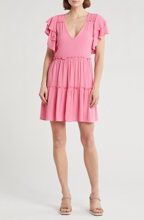 Eli Flutter Sleeve Tiered Dress
