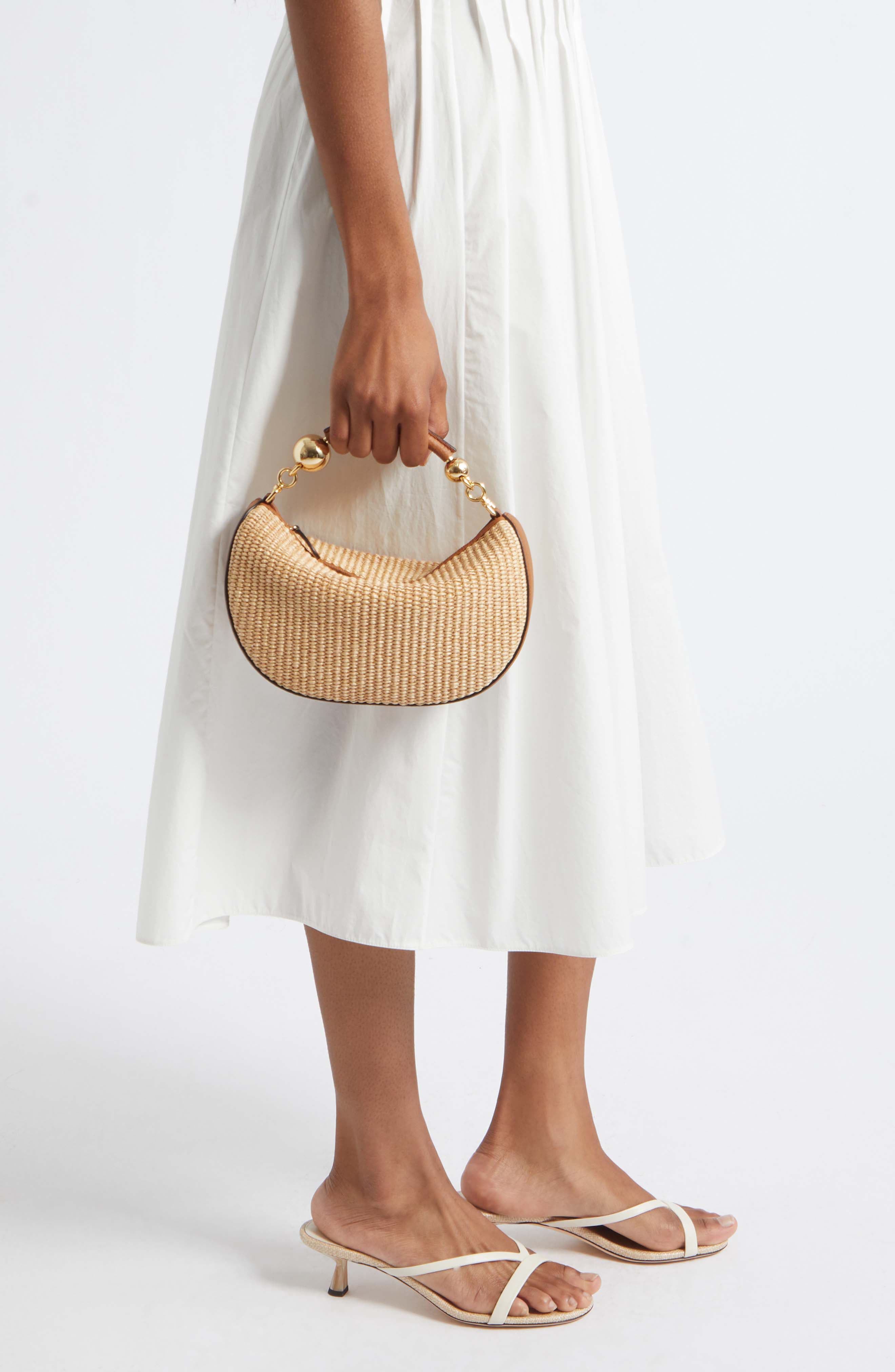 Mini Crescent Moon Woven Raffia Shoulder Bag, Alternate, color, TAN/ NATURAL