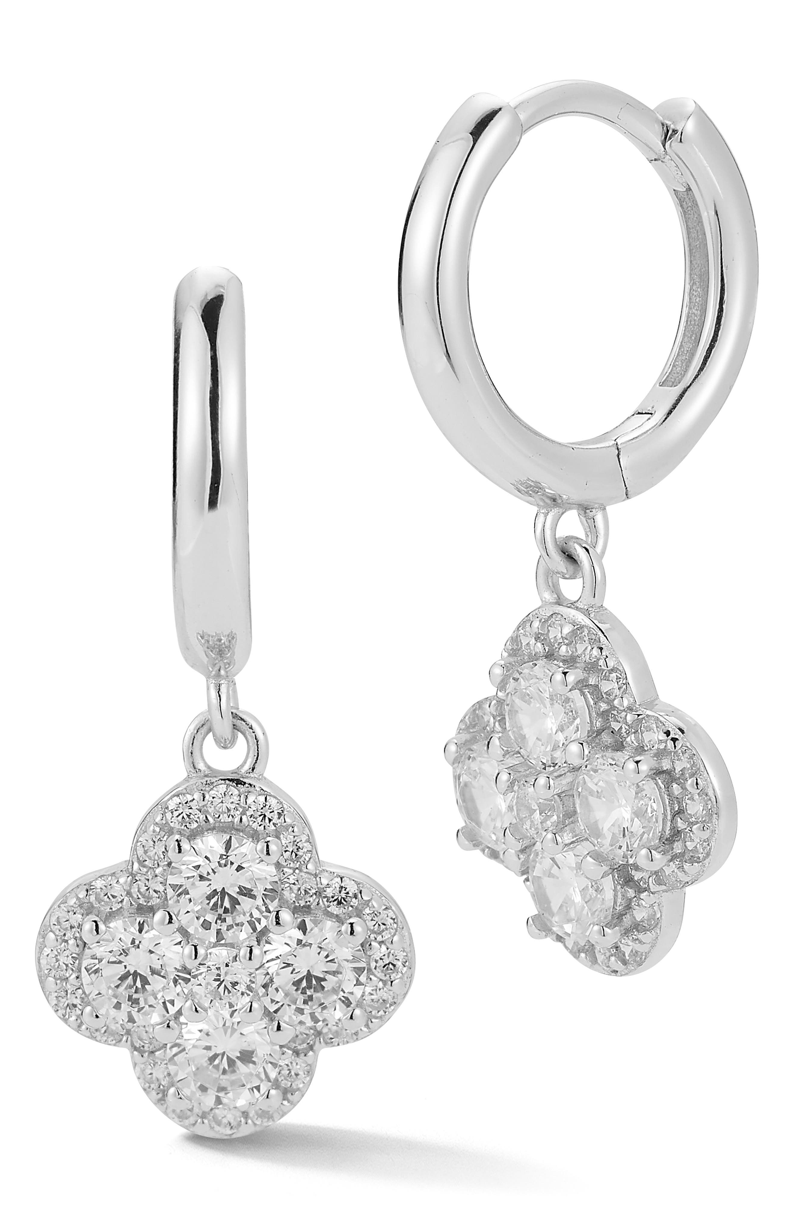 Cubic Zirconia Clover Huggie Hoop Earrings