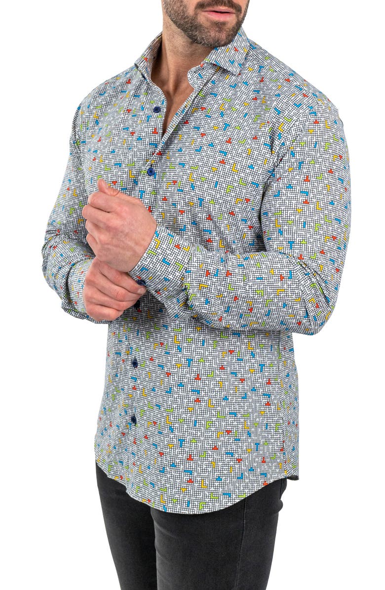 Maceoo Einstein Stretch Tetris Button-Up Shirt, Alternate, color, White