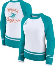 WEAR by Erin Andrews Women's WEAR by Erin Andrews White/Aqua Miami Dolphins Colorblock Raglan Sweater