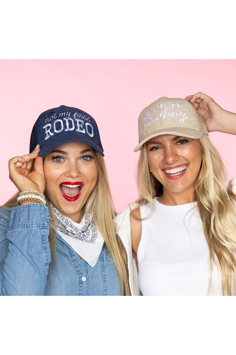 Not My First Rodeo Corduroy Trucker Hat Cotton Blue, Alternate, color, Blue