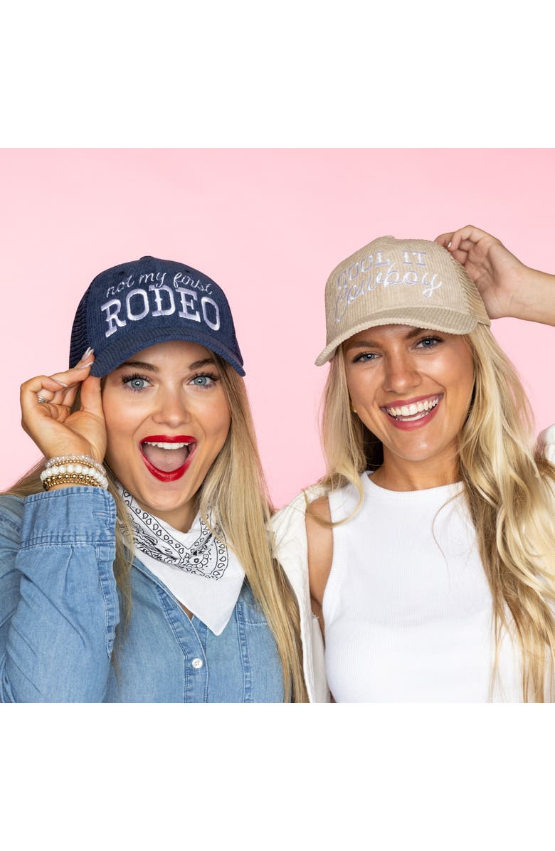 Totalee Gift Not My First Rodeo Corduroy Trucker Hat Cotton Blue, Alternate, color, Blue