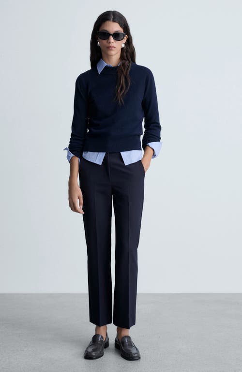 Mango Pleated Straight Leg Ankle Pants In Dark Navy
