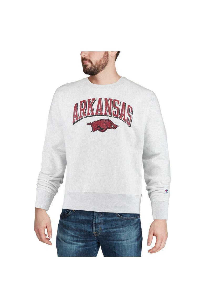 Men's Champion Gray Arkansas Razorbacks Arch Over Logo Reverse Weave Pullover Sweatshirt, Alternate, color, Gray