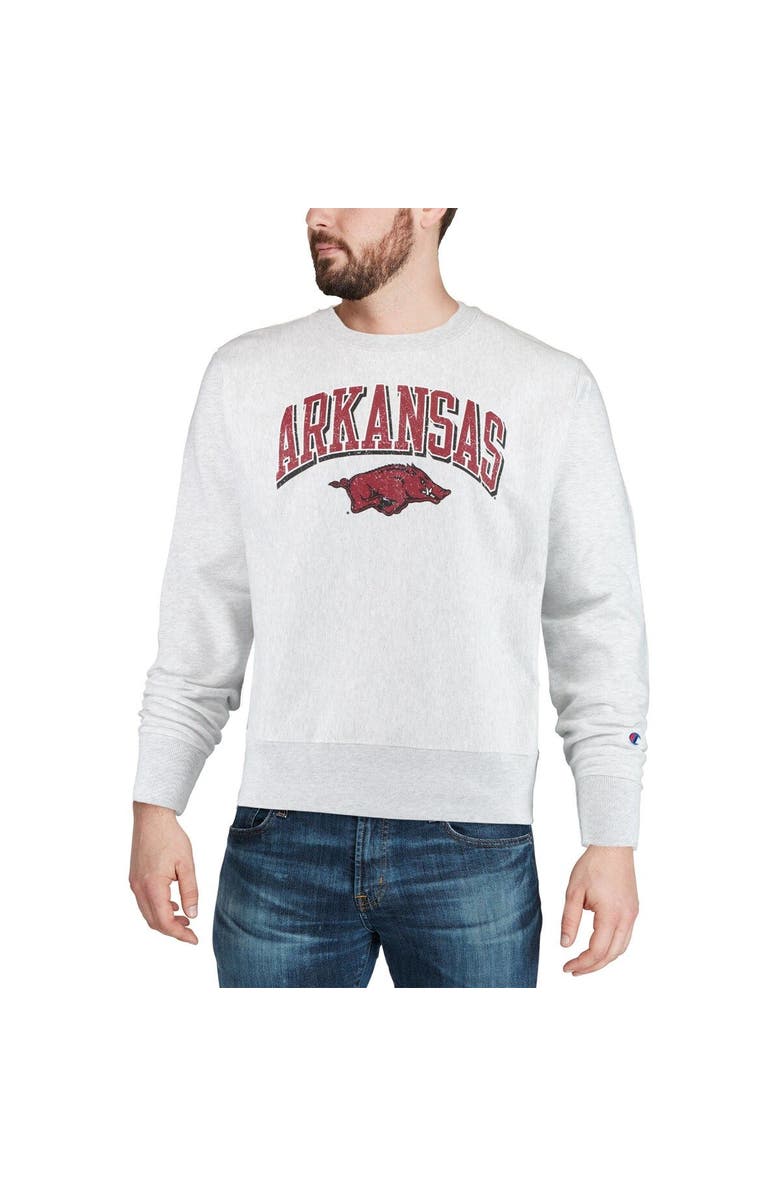 Champion Men's Champion Gray Arkansas Razorbacks Arch Over Logo Reverse Weave Pullover Sweatshirt, Alternate, color, 