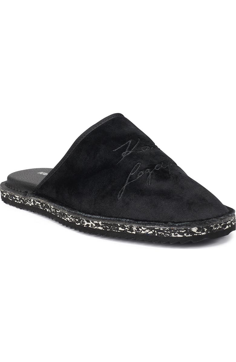 KARL LAGERFELD PARIS Embroidered Logo Velvet Slipper, Main, color,