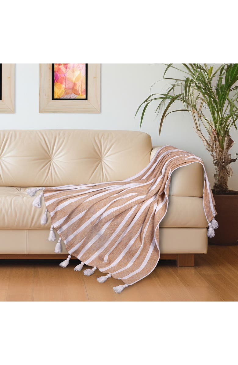 PARKLAND COLLECTION Nara Stripe Tassel Throw Blanket, Alternate, color, Mustard