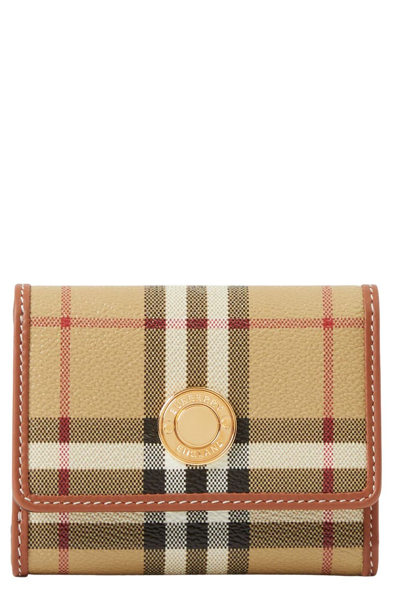 Burberry Lancaster Check Coated Canvas French Wallet, Main, color, Vintage Check/ Briar Brown