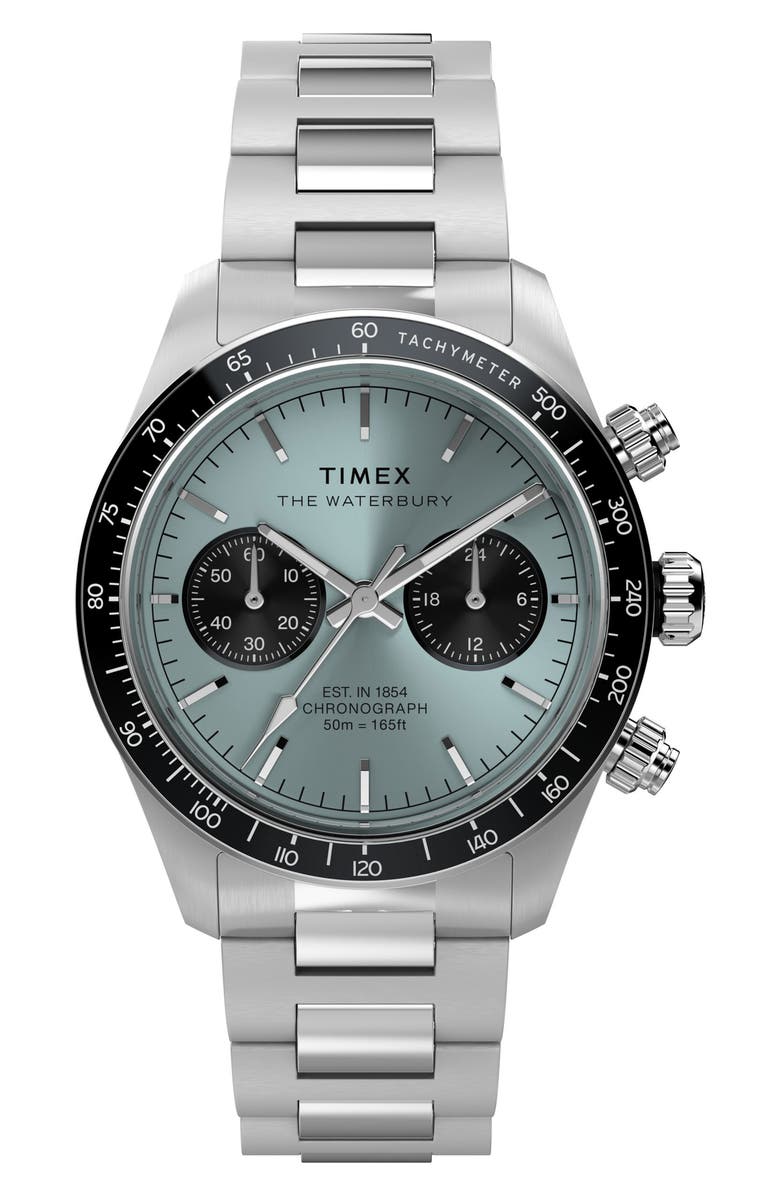 Timex<sup>®</sup> Waterbury Heritage Chronograph Bracelet Watch, 39mm, Main, color, Stainless Steel