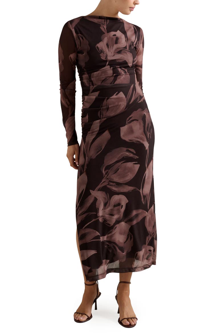 Alannah Floral Long Sleeve Mesh Midi Dress, Main, color, BARKLEY FLORAL