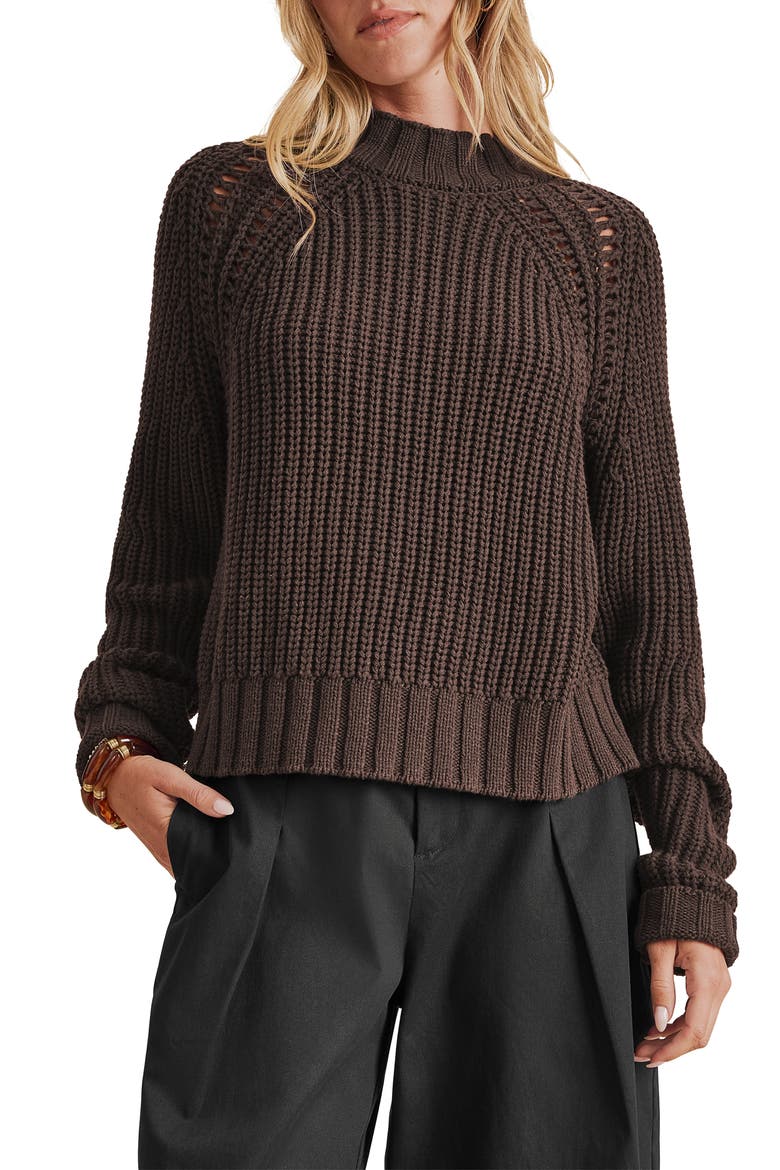 Cassidy Shaker Knit Crewneck Sweater, Main, color, JAVA BROWN