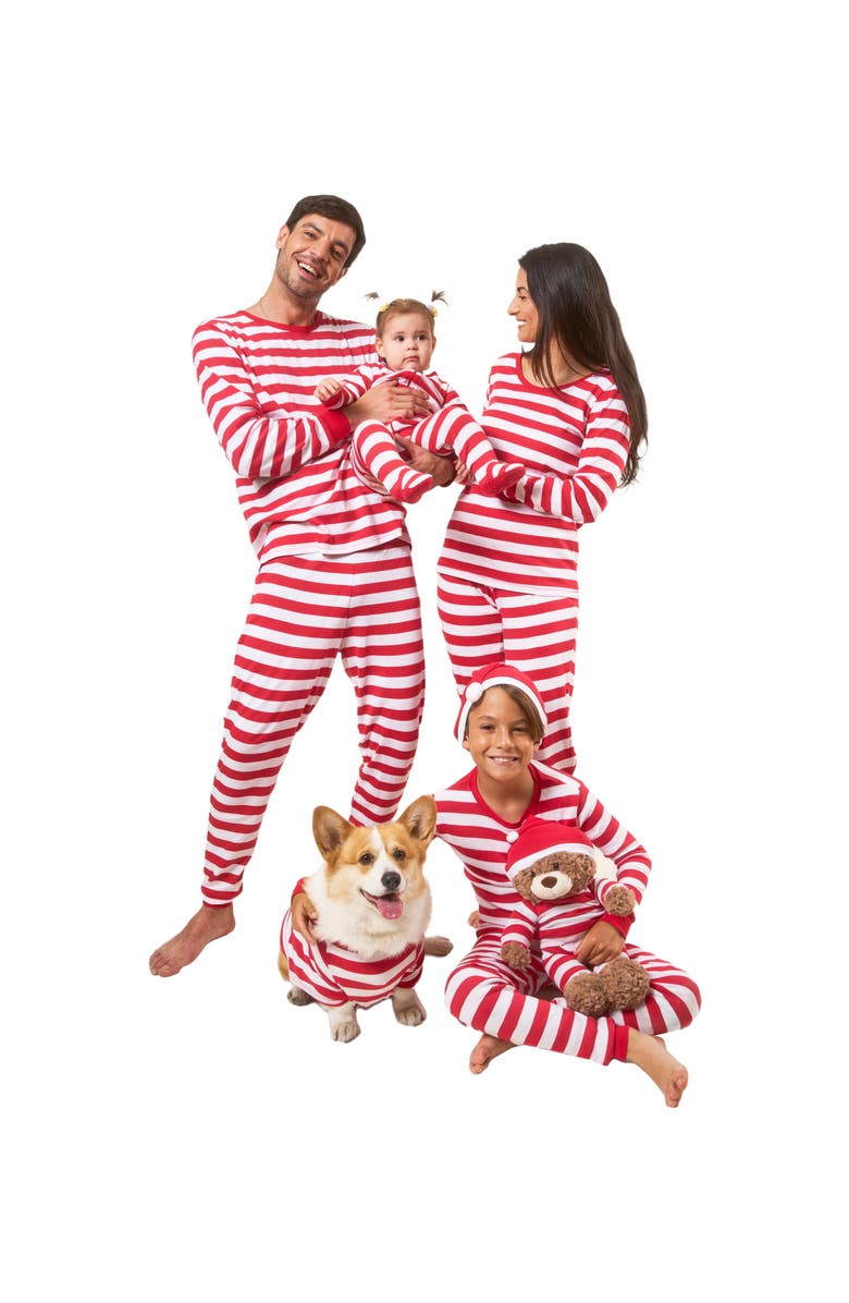 Leveret Kids Footed Striped Cotton Matching Family Holiday Pajamas, Alternate, color, Red & White