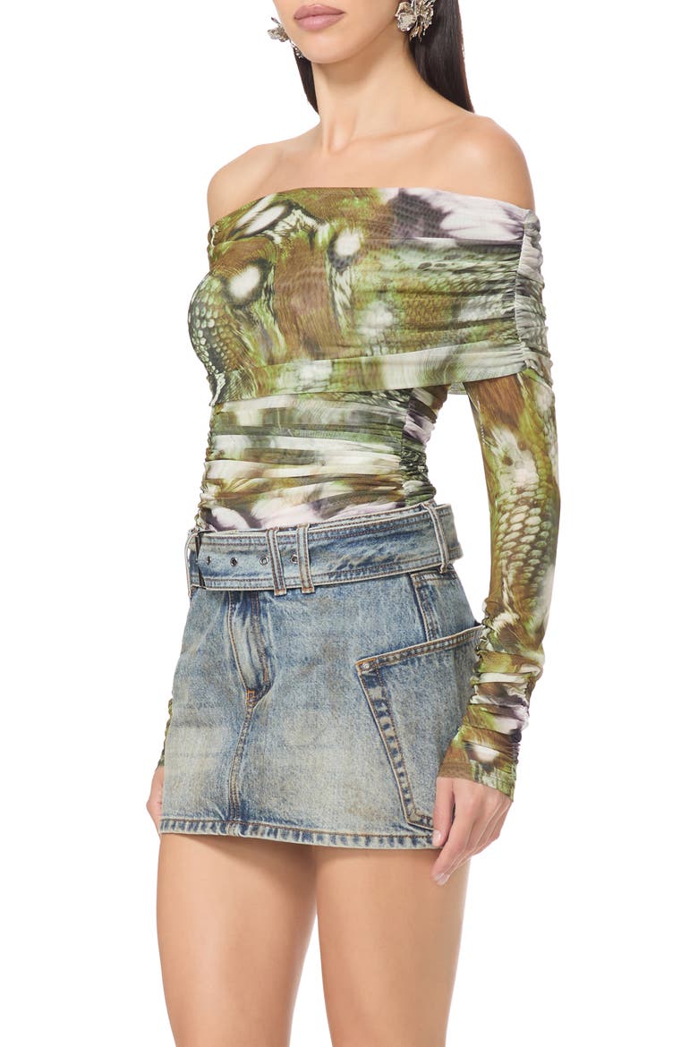 Coyle Off the Shoulder Ruched Top, Alternate, color, MIXED SNAKE SWIRL