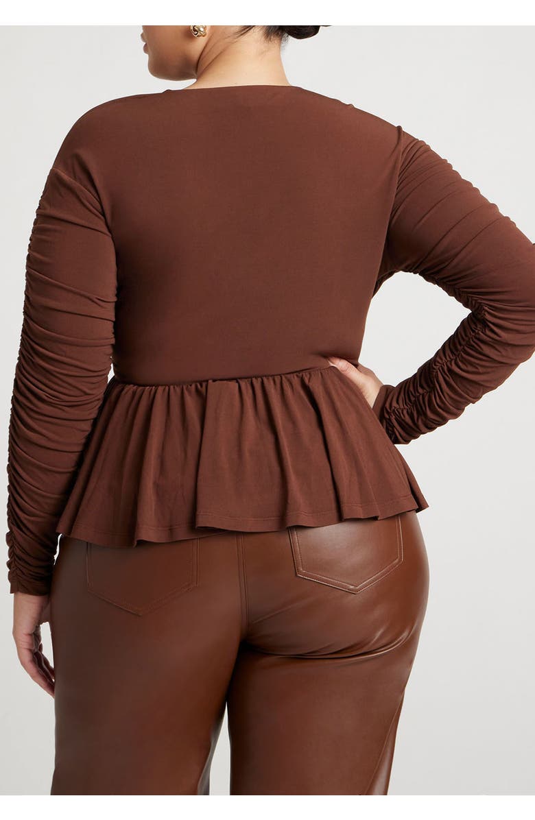 ELOQUII Shirred Peplum Top, Alternate, color, Potting Soil