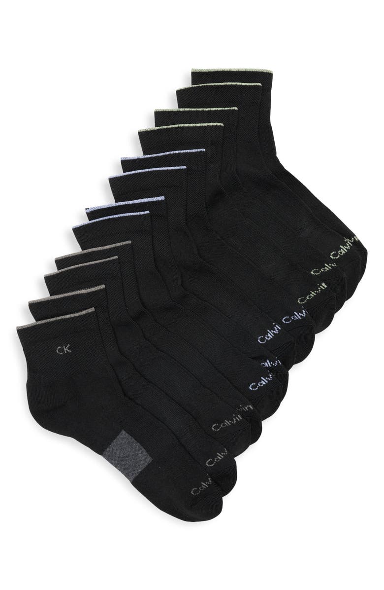 Calvin Klein 6-Pack Cushioned Quarter Length Socks, Main, color, Black