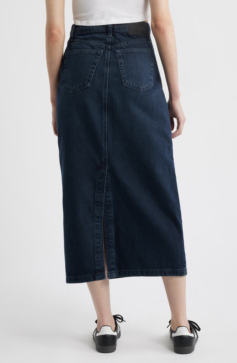 Topshop Denim Midi Skirt, Alternate, color, Navy