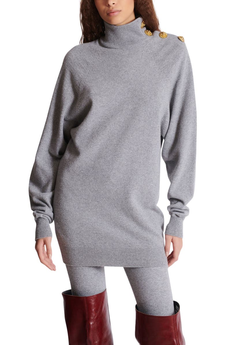 Balmain Short Cashmere Jumper Dress, Alternate, color, Grey