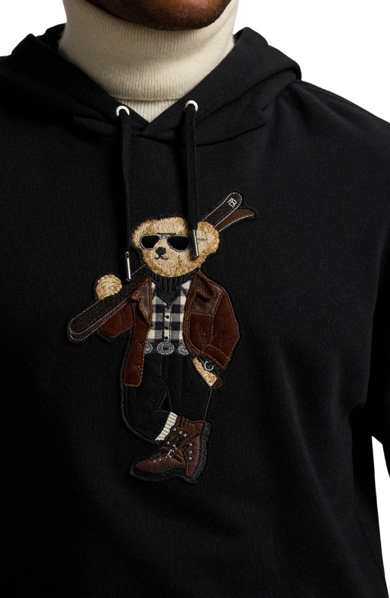 Ralph Lauren Purple Label Felpa Bear Appliqué Cotton & Cashmere Hoodie, Alternate, color, Classic Black