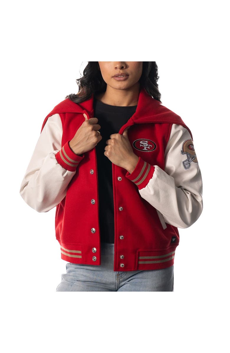 THE WILD COLLECTIVE Women's The Wild Collective Scarlet San Francisco 49ers Sailor Full-Snap Hooded Varsity Jacket, Main, color,