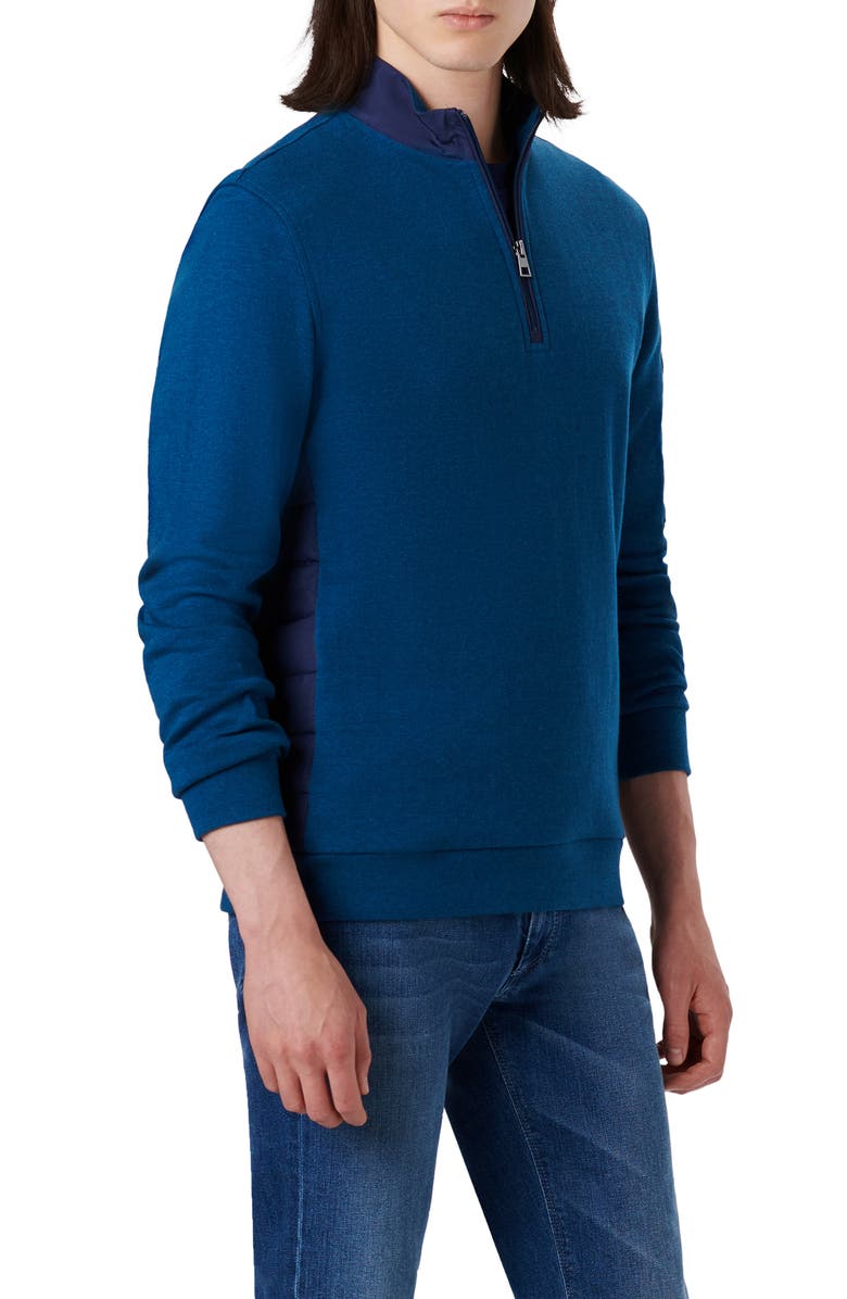 Bugatchi Mixed Media Quarter Zip Pullover, Alternate, color, Opal Blue