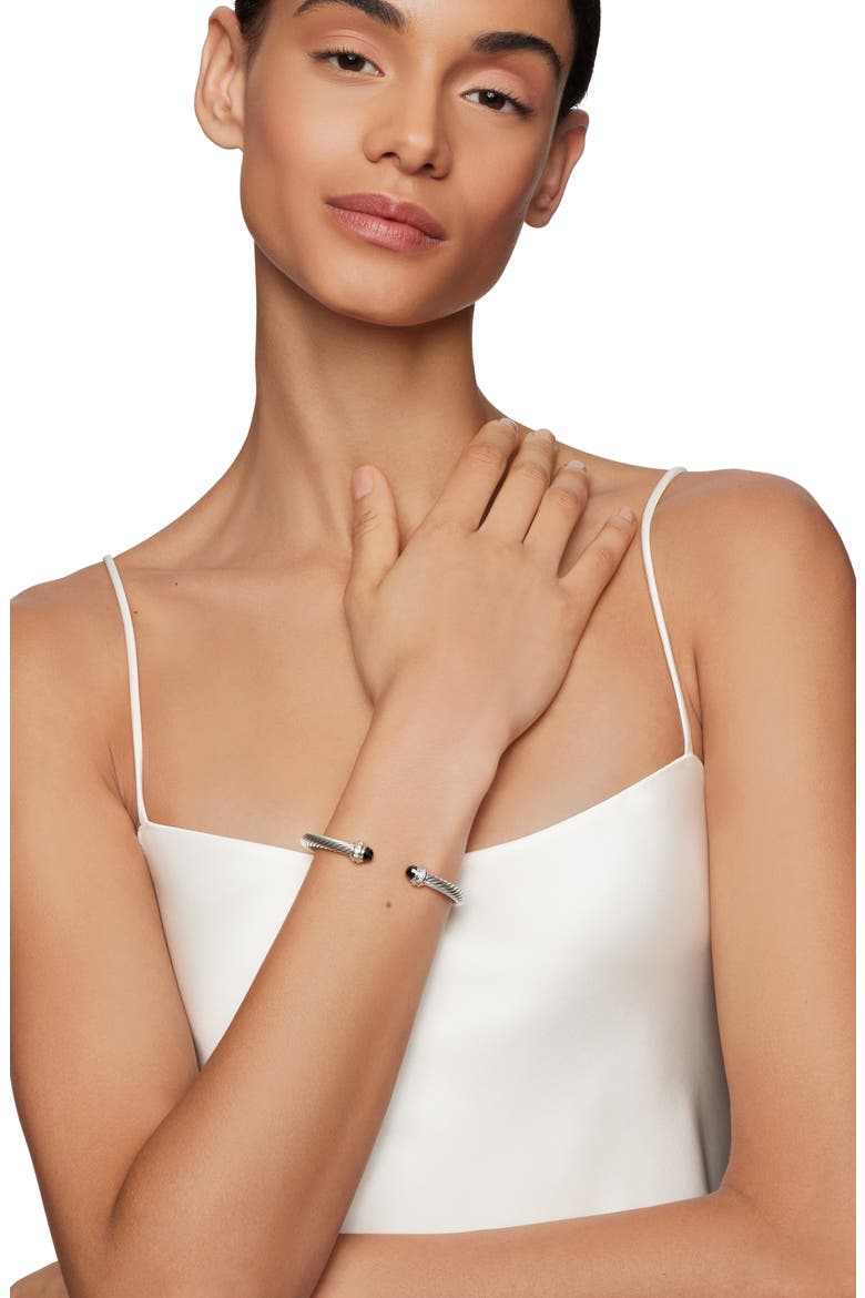 Classic Cable Bracelet in Sterling Silver with Semiprecious Stones & Diamonds, 5mm, Alternate, color, BLACK ONYX