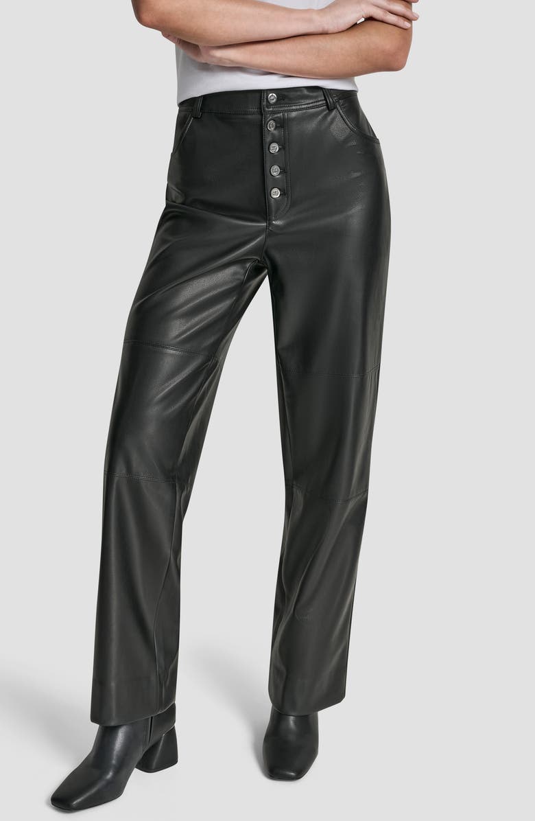 DKNY Button Fly Faux Leather Pants, Main, color, Black