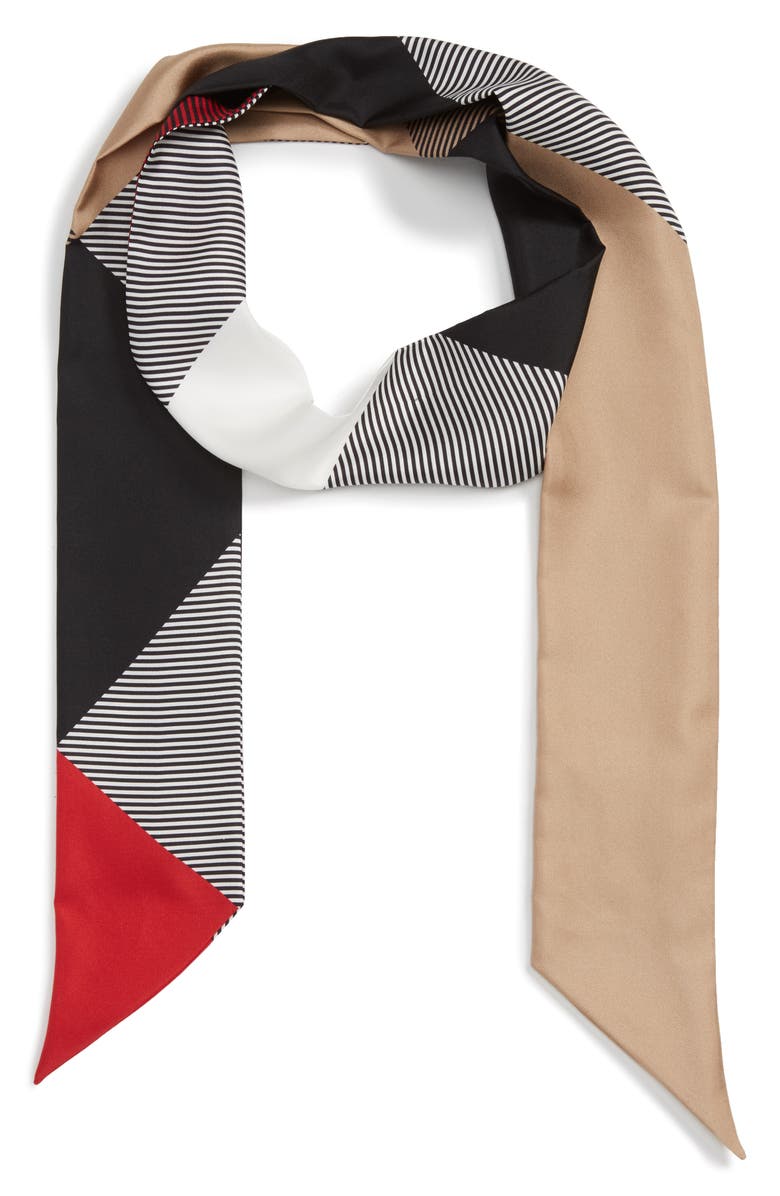 Burberry Mega Check Silk Skinny Scarf, Alternate, color,