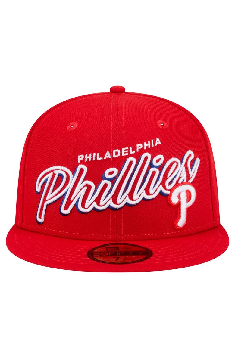 New Era Men's New Era Red Philadelphia Phillies Script Sided 59FIFTY Fitted Hat, Alternate, color, 