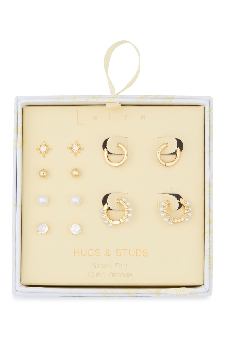 6-Pair Cubic Zirconia Starburst Earrings, Main, color, CLEAR- WHITE- GOLD