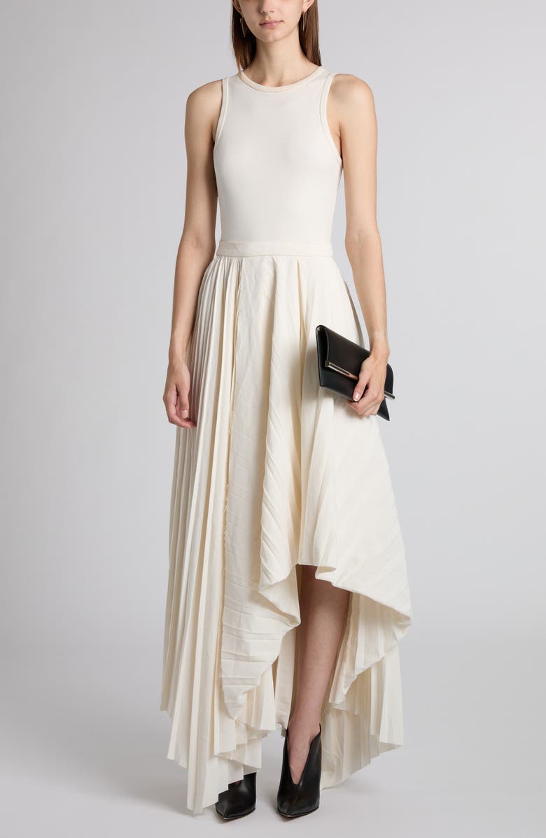 Asymmetric Pleated Cotton Dress