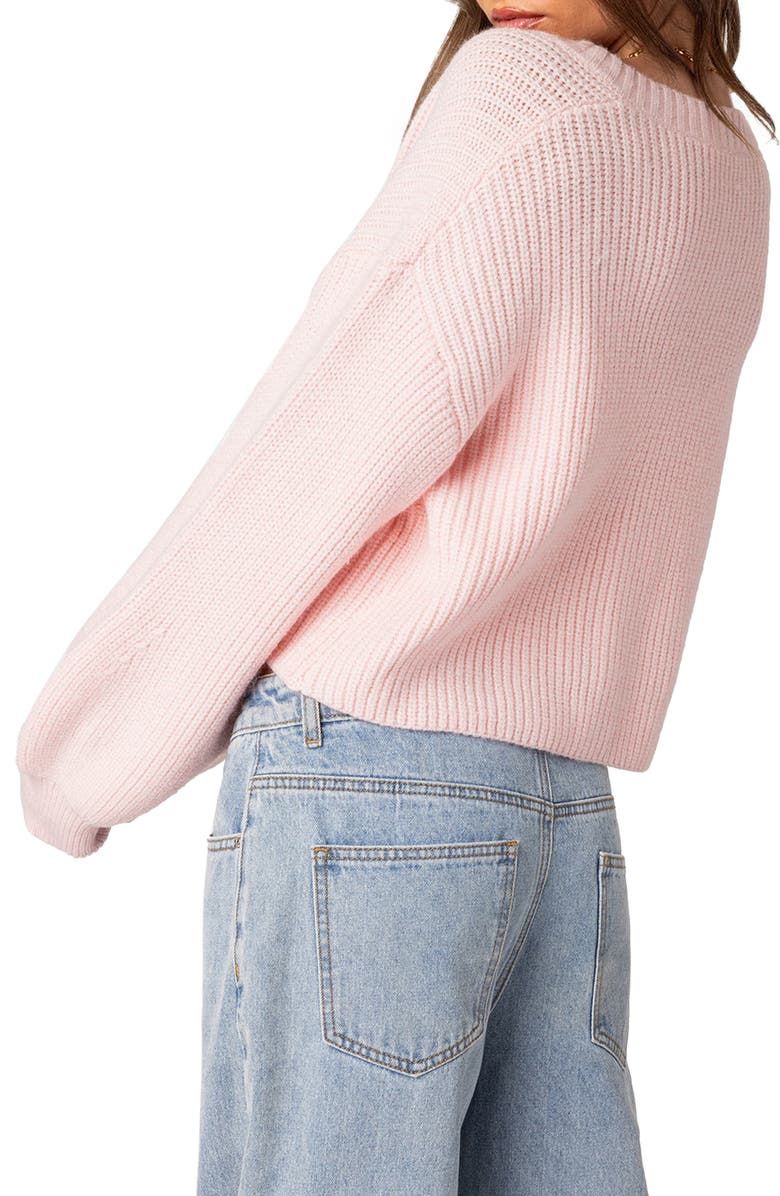 EDIKTED Sabrina Bishop Sleeve Crop Cardigan, Alternate, color, Light-Pink