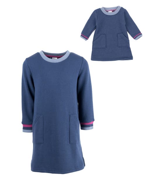 Leveret Girls Sweatshirt Dress With Matching Doll Dress In Blue