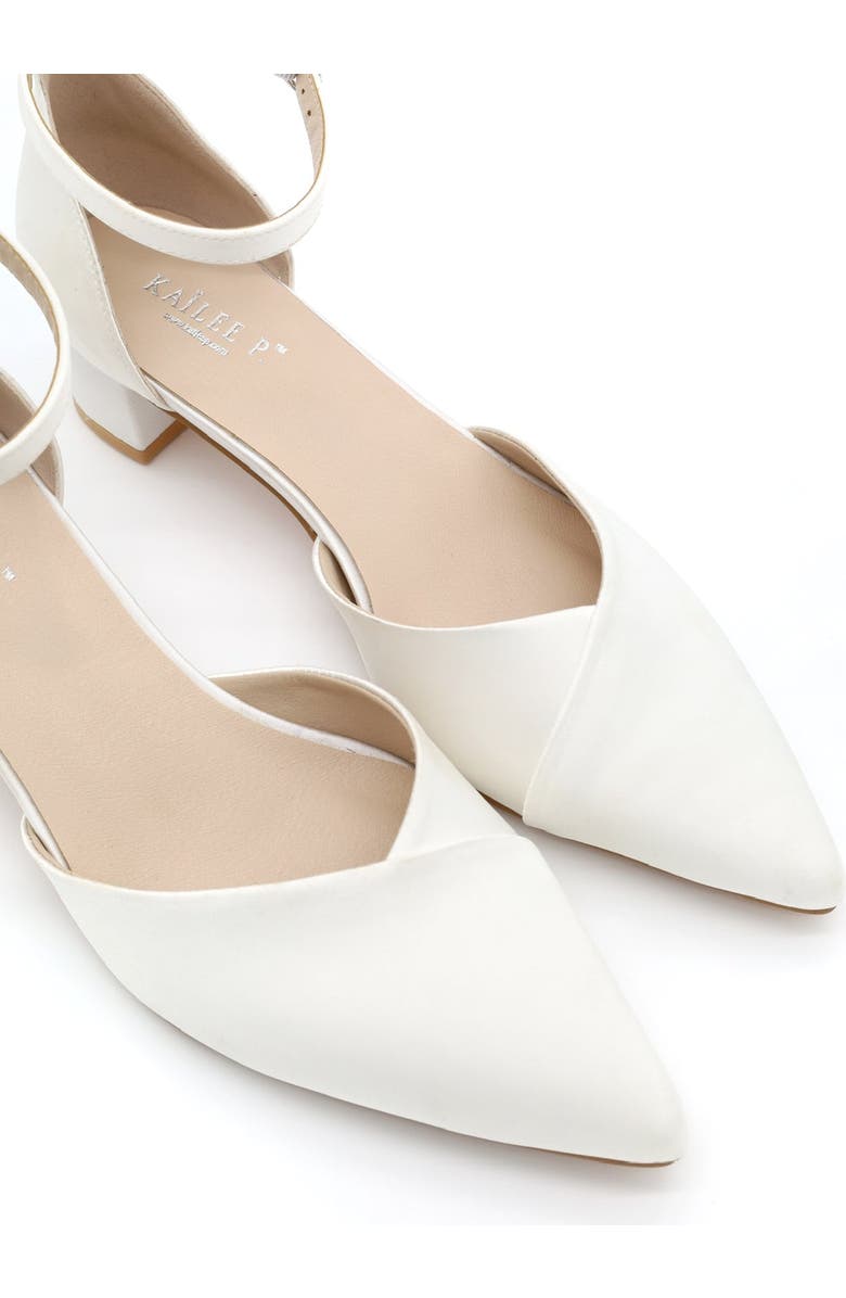 Kailee P Leila Satin Pointed Toe Low Block Heels Wedding Shoes, Alternate, color, White