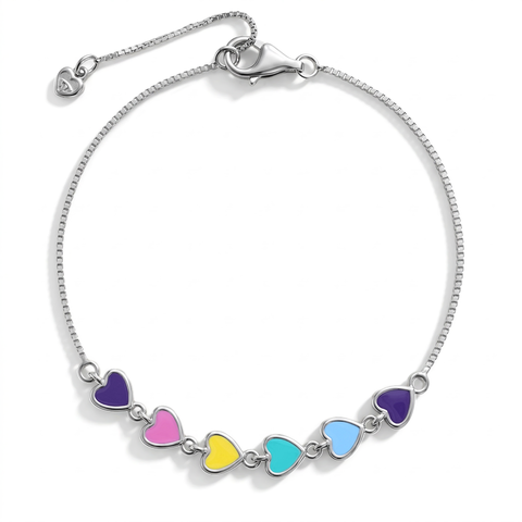 Rainbow Enamel Heart Girls Bracelet