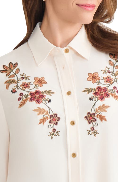 Jones New York Embroidered Yoke Button-up Shirt In White