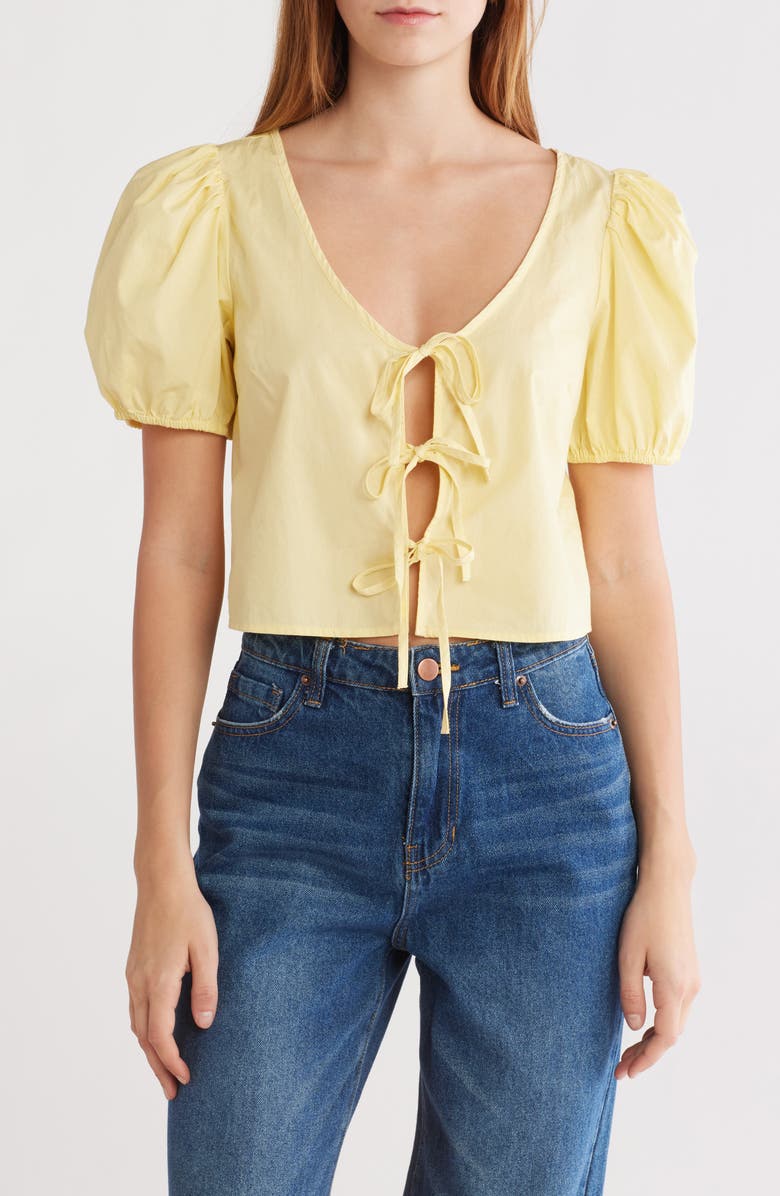 Abound Tie Front Cotton Poplin Crop Top, Main, color, Yellow Mellow